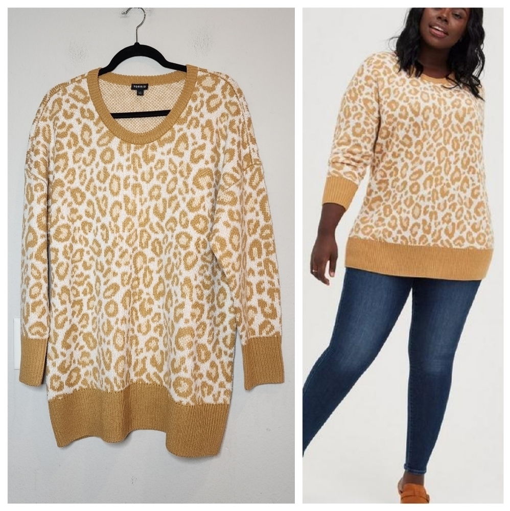 Torrid Drop Shoulder Sweater - Popcorn Leopard. Size 1X. Tan white.